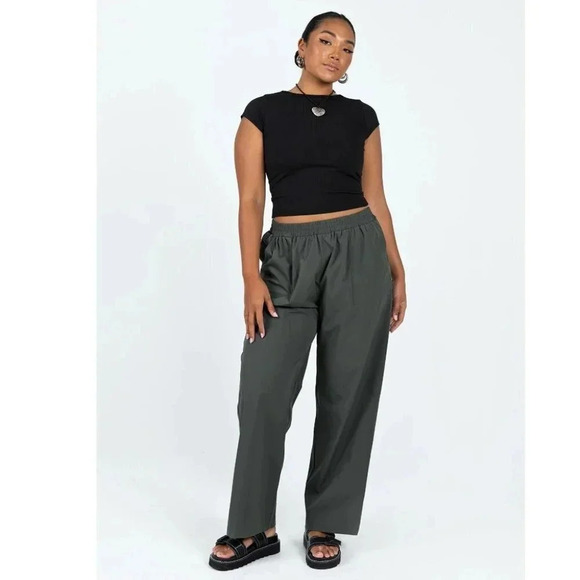 Princess Polly Pants - Princess Polly PLEVNA NYLON PANTS OLIVE |  2